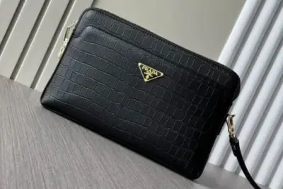 Prada Hand Bag Wallet 27cm in Crocodile Black