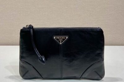Prada Saffiano Leather Pouch Wallet Glossy Black