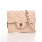 Chanel Caviar Card Holder On Chain Light Beige