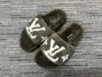 LV Paseo Flat Mules Plush Shearling With Monogram Flowers Dark Grey - Image 2