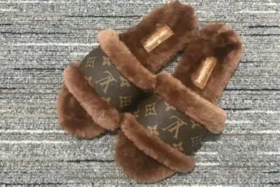 LV Mink Fur Slipper Lock It Flat Mule Brown