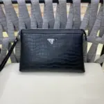 Prada Saffiano Leather Pouch Wallet Crocodile Black