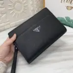 Prada Saffiano Leather Pouch Wallet Black
