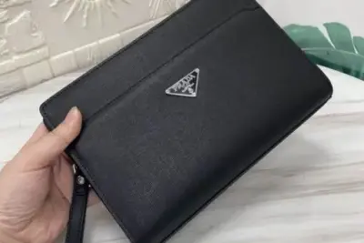 Prada Saffiano Leather Pouch Wallet Black