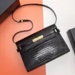 YSL Manhattan Baguette Shoulder Bag Crocodile Black