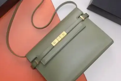 YSL Manhattan Baguette Calfskin Shoulder Bag Olive Green