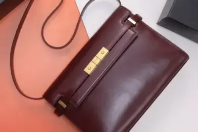 YSL Manhattan Baguette Calfskin Shoulder Bag Maroon