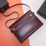 YSL Manhattan Baguette Calfskin Shoulder Bag Maroon - Image 2