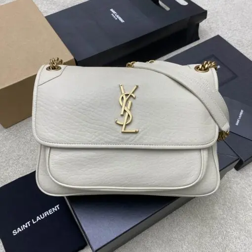 YSL Saint Laurent Niki Medium Shoulder Bag in Grained White