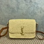 YSL Saint Laurent Solferino Medium Raffia Crossbody Bag Yellow