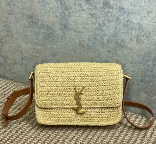 634305-23X16X6cm-MT-0_1675428-e1754547201111-510x470 YSL Saint Laurent Solferino Medium Raffia Crossbody Bag Yellow - Image 1