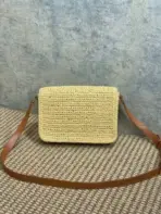 YSL Saint Laurent Solferino Medium Raffia Crossbody Bag Yellow - Image 3