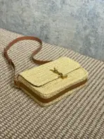 YSL Saint Laurent Solferino Medium Raffia Crossbody Bag Yellow - Image 2