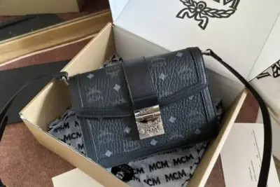 MCM Small Tracy Monogram Cross Body Bag Black