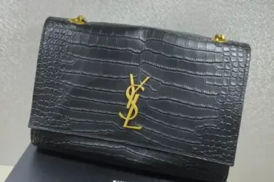 YSL Kate Medium Chain Bag Crocodile Black