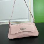 Balenciaga XX Flap Crocodile Embossed Leather Shoulder Bag Pink