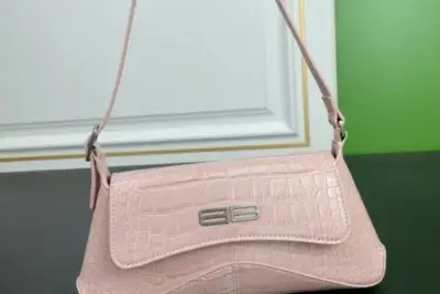 Balenciaga XX Flap Crocodile Embossed Leather Shoulder Bag Pink