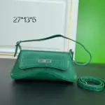 Balenciaga XX Flap Crocodile Embossed Leather Shoulder Bag Green