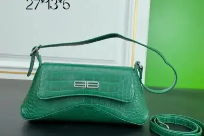 Balenciaga XX Flap Crocodile Embossed Leather Shoulder Bag Green