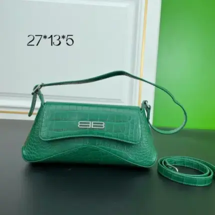 Balenciaga XX Flap Crocodile Embossed Leather Shoulder Bag Green
