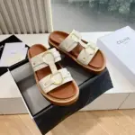 Celine Leather Slides White