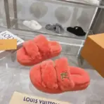 LV Sunset Slide Shearling Fuzzy Orange Slipper - Image 2