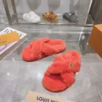 LV Orange Fuzzy Slipper Sunset Flat Mules