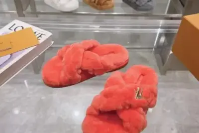 LV Orange Fuzzy Slipper Sunset Flat Mules