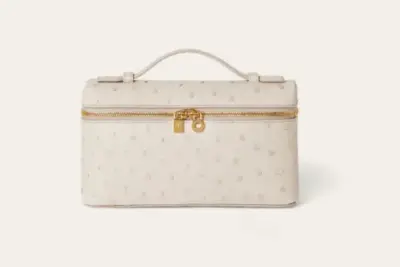 Loro Piana Extra Pocket L19 Ostrich Leather Bag Light Travertine White