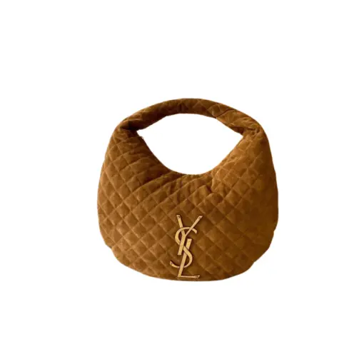 Saint Laurent Icare Quilted Suede Shoulder Bag Caramel Cognac