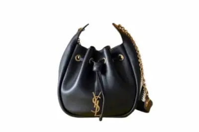 YSL Supple Bucket Bag Leather Glossy Black