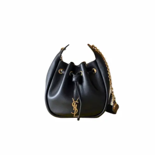 YSL Supple Bucket Bag Leather Glossy Black