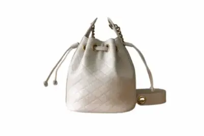 YSL Cassandre Quilted Supple Bucket Bag White Lambskin