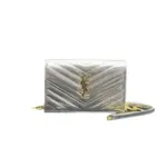 YSL Metallic Grain De Poudre Matelassé Chevron Monogram Chain Bag Gold