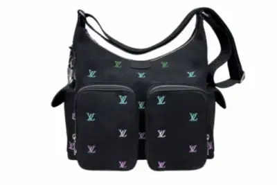 LV Noé Cargo Bag Black Leather Multicolor Gradient Monogram Embroidery