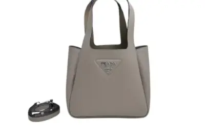 Prada Small Leather Tote Bag Clay Gray