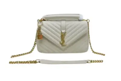 YSL College Medium Quilted Leather Bag White