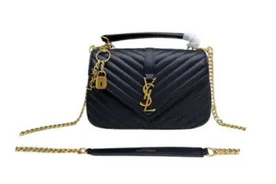 YSL College Medium Quilted Leather Bag Black Gold