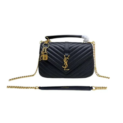 YSL College Medium Quilted Leather Bag Black Gold