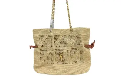 YSL Jamie Shopping Tote Bag Raffia Beige