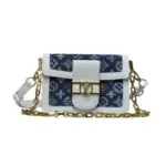 LV Dauphine MM Bag Navy Blue Denim White Calfskin