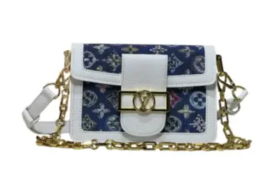 LV Dauphine MM Bag Navy Blue Denim White Calfskin