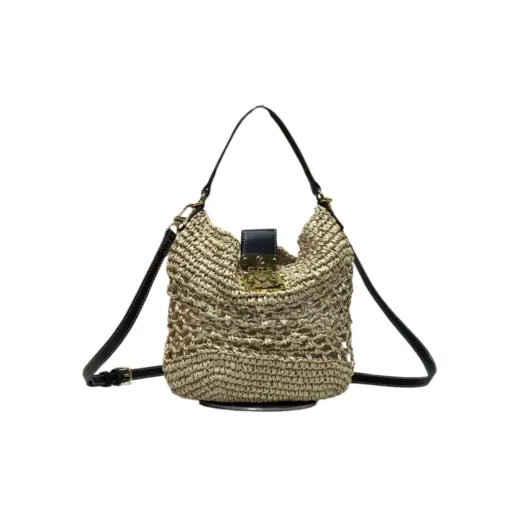 LV Woven Straw Bucket Bag Beige