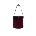 Prada Buckle Small Suede Bucket Bag Burgundy