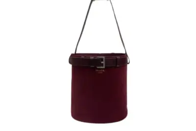 Prada Buckle Small Suede Bucket Bag Burgundy