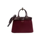 Prada Buckle Medium Suede Bag Burgundy