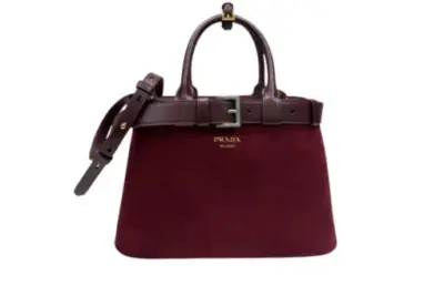 Prada Buckle Medium Suede Bag Burgundy
