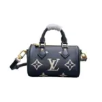 LV Nano Speedy Black Beige Monogram Empreinte Leather Bag