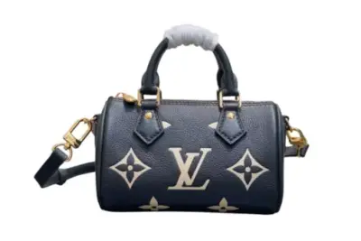 LV Nano Speedy Black Beige Monogram Empreinte Leather Bag