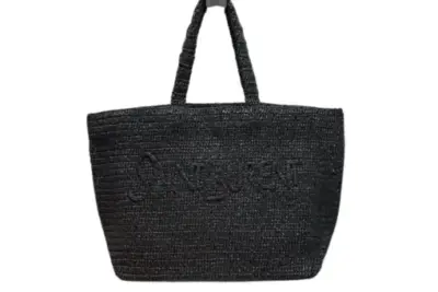 YSL Raffia Logo Tote Bag Black